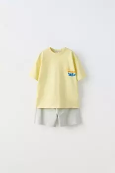 6-14 лет/футболка waves и шорты-бермуды комбинированные ZARA, желтый