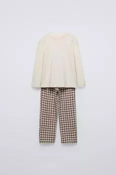 6-14 лет/комбинированная клетчатая пижама ZARA, коричневый