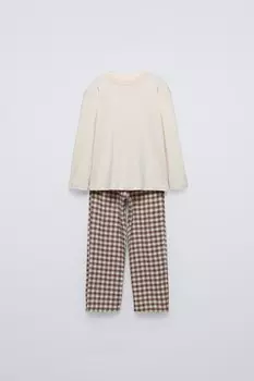 6-14 лет/комбинированная клетчатая пижама ZARA, коричневый