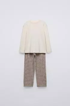 6-14 лет/комбинированная клетчатая пижама ZARA, коричневый