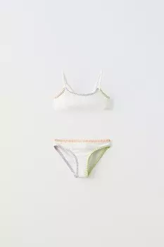 6-14 лет/комплект бикини с контрастной отделкой ZARA, белый