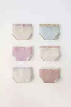 6-14 лет/набор из шести трусиков в ребристую строчку с бантом ZARA, экрю
