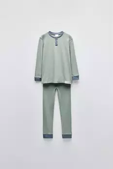 6-14 лет/однотонная пижама henley ZARA, зеленый