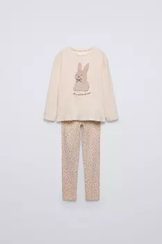 6-14 лет/пижама с цветочным кроликом ZARA, кэмел