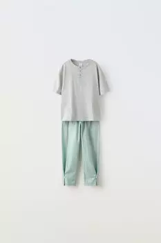 6-14 лет/полосатая футболка и брюки пижама ZARA, синий/зеленый