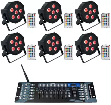 Аккумуляторные фонари Rockville Battery PAR 6RF + пульты дистанционного управления + беспроводной контроллер DMX Battery PAR 6RF + Rockforce W2