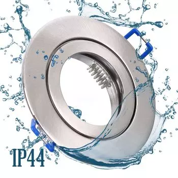 6 элегантных встраиваемых светодиодных прожекторов HMZ-5101-SN, круглый матовый железо GU10 IP44 Maxkomfort GmbH, серебро