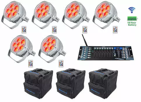 6) Белые водостойкие фонари Rockville BEST PAR H2O + сумки + беспроводное управление DMX (6) BEST PAR H2O WHITE+RLB40+ROCKFORCE