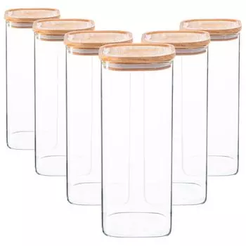 6 квадратных стеклянных банок для хранения с деревянными крышками кухонные 1,9 литра Argon