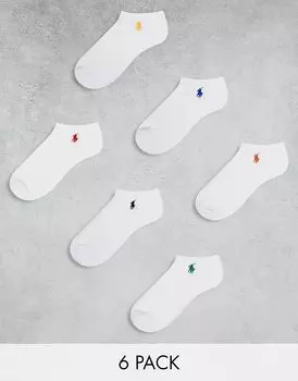 6 пар носков длиной четверть с разноцветным логотипом белого цвета Polo Ralph Lauren