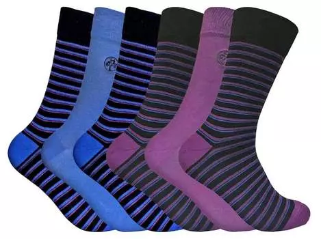 6 пар полосатых мужских бамбуковых носков Sock Snob, синий