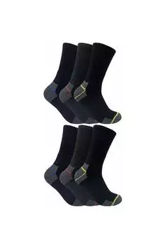 6 пар сверхпрочных хлопковых рабочих носков с мягкой подкладкой для ботинок со стальным носком Sock Snob, черный