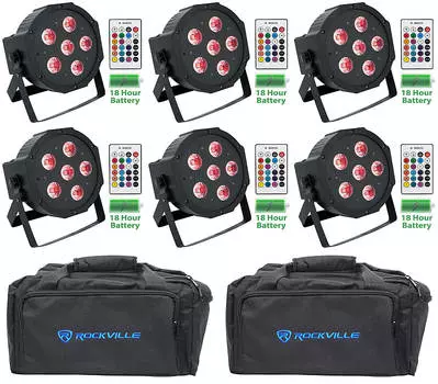 Комплект 6 Rockville Battery PAR 61 RGBWA + UV DMX DJ Wash Lights + Пульты + Сумки Battery PAR 61 + RLB80