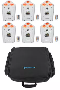 Комплект 6 Rockville RF WEDGE WHITE RGBWA + УФ-батарея Беспроводная подсветка DMX + Пульты + Рюкзак RF WEDGE WHITE + RLBP6