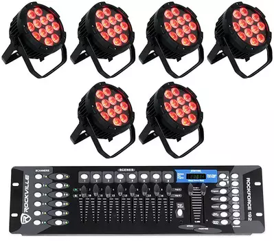 (6) Rockville WET PAR PRO Внутреннее/наружное освещение Par Can Wash Up + контроллер DMX (6) WET PAR PRO+ROCKFORCE 192