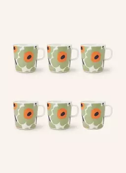 6 шт - Кружка Marimekko OIVA/UNIKKO, 400 мл, цвет hellgrn/weiss/orange
