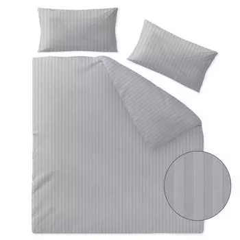 6 шт./постельное белье Nele 200х200 + 2х40х80 светло-серый хлопок Mako Satin однотонный в полоску на молнии aqua-textil