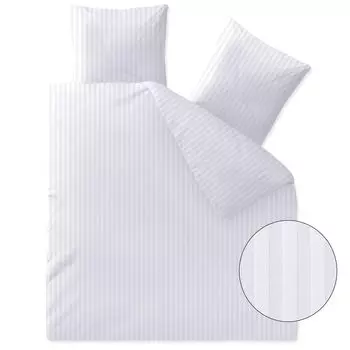 6 шт/постельное белье Nele 200x200 + 2x 80x80 белый хлопковый сатин Mako в однотонную полоску на молнии aqua-textil
