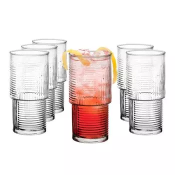 6 штабелируемых стаканов для коктейлей, рифленые стаканы для сока, 400 мл, стакан для воды Sendez