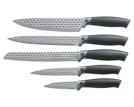 6 штук Набор блоков ножей KING CARBON DIAMOND лезвия ножей с ромбовидной структурой плюс блок ножей / размеры: поварской нож 20 см, нож для обвалки 20 см, нож для хлеба 20 см, универсальный нож 12,5 см и нож для овощей 8,5 см