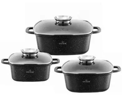 6 штук Набор гранитных кострюль, 3 квадратных кастрюли с антипригарным покрытием Zilner Zl-7019