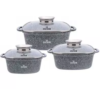 6 штук Набор мраморных кастрюль 3 квадратных кастрюли с антипригарным покрытием Zilner Zl-7077