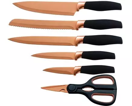 6 штук Набор ножей KING TITANIUM ROS 5 кухонных ножей плюс универсальные ножницы / лезвия с титановым покрытием / в подарочной упаковке / поварской нож 20 см