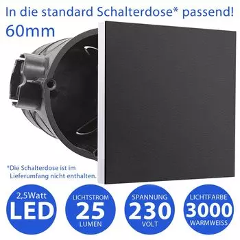 6 современных светодиодных светильников для лестниц квадратной формы мощностью 2,5 Вт 6107S-BK элегантного черного цвета Maxkomfort GmbH, черный