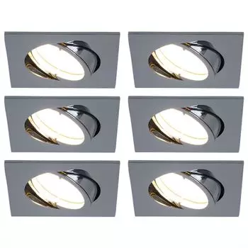 6 светодиодных встраиваемых ламп, с регулировкой яркости, серебристые, квадратные, подвижные etc-shop, белый