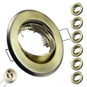 6 встраиваемых точечных светильников B002-SB, старая латунь, с цоколем GU10 Maxkomfort GmbH, бронза