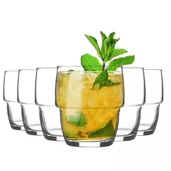 6x штабелируемых стаканов Galata 285 мл — стеклянный старомодный набор чашек для коктейлей с бурбоном и ромом — от LAV, белый