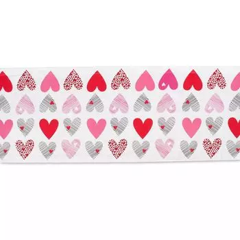 72-дюймовая прямоугольная дорожка для стола с бесшовным рисунком в виде сердечек белого и розового цвета