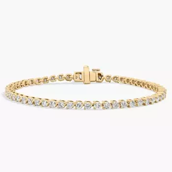 7-дюймовый теннисный браслет с тремя зубцами из выращенного в лаборатории бриллианта из 14-каратного желтого золота (3 карата Tw. - FG / VS2-SI1) Blue Nile