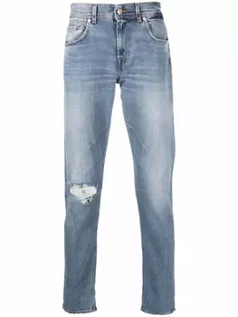 7 For All Mankind прямые джинсы с прорезями на коленях, синий