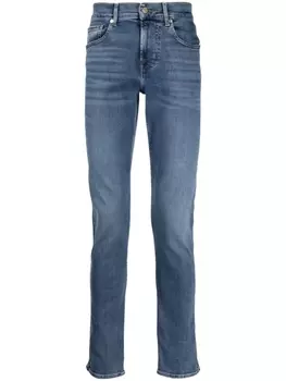 7 For All Mankind зауженные джинсы с нашивкой-логотипом, синий