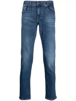 7 For All Mankind зауженные джинсы с нашивкой-логотипом, синий