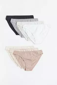 7 пар хлопковых трусов-бикини H&amp;M, черный/серый/натуральный белый