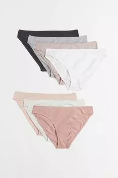 7 пар хлопковых трусов-бикини H&amp;M, розовый/светло-серый меланж