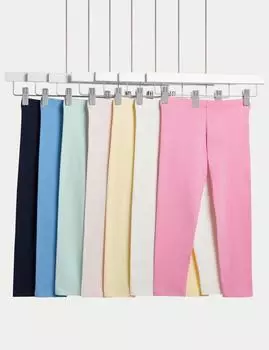 7 пар леггинсов с высоким содержанием хлопка Marks & Spencer, разноцветный