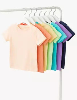 7 пар однотонных футболок из чистого хлопка (2–8 лет) Marks & Spencer, мульти