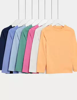 7 пар однотонных топов из чистого хлопка (2–8 лет) Marks & Spencer, мульти