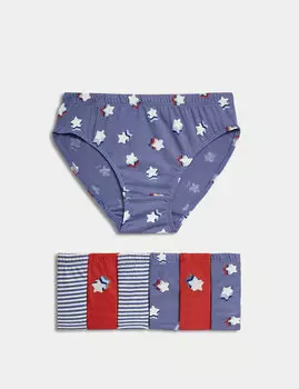 7 пар трусов со звездами в полоску из чистого хлопка (2–8 лет) Marks & Spencer, синий микс