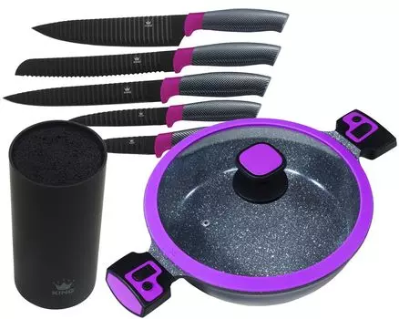 7 штук Набор KING сервировочная форма диаметром 28 см высотой около 7,5 см KING Click-Grip Berry + 6 предметов. Набор ножей KING CARBON BERRY LINE, включая ножевой блок