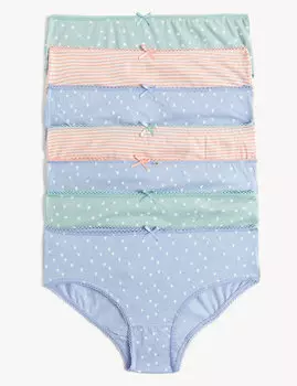 7 упаковок трусиков с принтом из чистого хлопка (2–14 лет) Marks & Spencer, синий микс