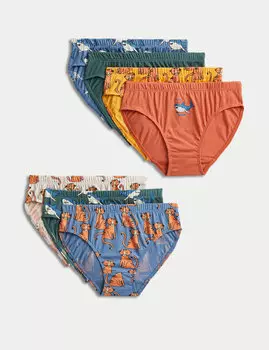 7 упаковок трусов с изображением животных из чистого хлопка (2–10 лет) Marks & Spencer, мульти