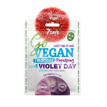 7Days, GoVegan, питательная и снимающая стресс тканевая маска Четверг VIOLET DAY, инжир, черника и гиалуроновая кислота, 25 г