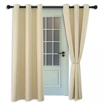 7MAGIC Комплект из 2 перегородок, непрозрачные шторы, 260 г/м с люверсами, непрозрачные, современная гостиная, спальня, светло-бежевый, В x Ш 215 x 132 см