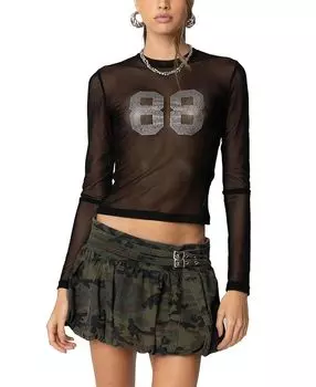 88 Топ из прозрачной сетки со стразами Edikted, черный