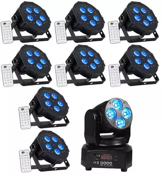 (8) American DJ ADJ MEGA HEX PAR Can RGBWA+UV Slim LED Wash Lights+Moving Head (8) MEGA HEX PAR+RockOn-7