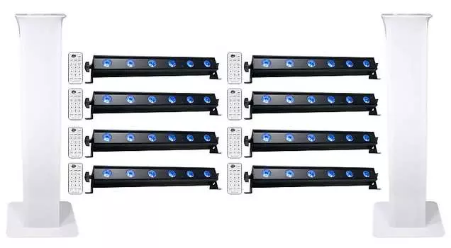 8) American DJ ADJ UB 6H 22,5" RGBAW+UV LED DMX Wash Light Bars+2) Totem Stands (8) UB 6H+(2) RTP32W